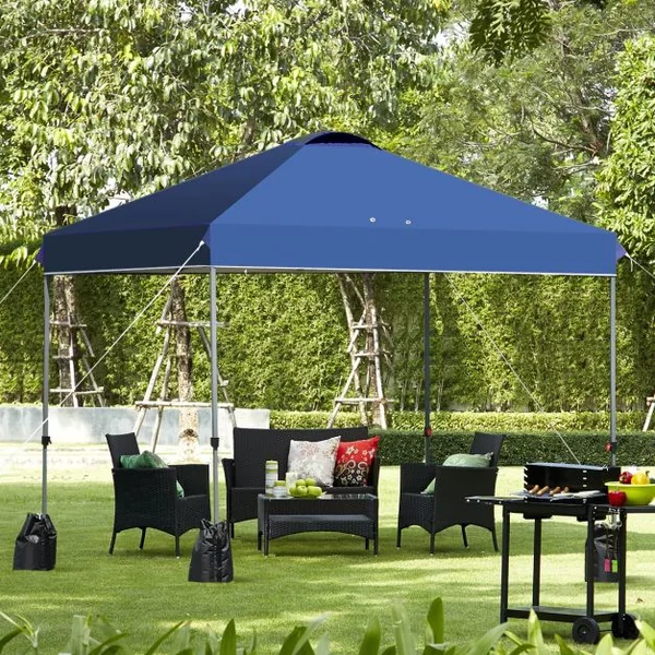 Tonnelle de Jardin Imperméable Piquets de Sol 4 Sacs de Sable Hauteur Réglable Tube en Fer 240x 240x230-250 cm Bleu