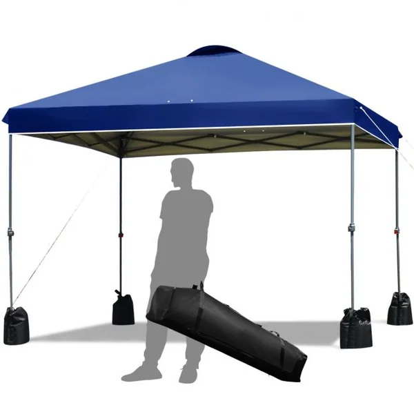 Tonnelle de Jardin Imperméable Piquets de Sol 4 Sacs de Sable Hauteur Réglable Tube en Fer 240x 240x230-250 cm Bleu