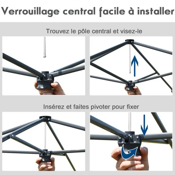 Tonnelle de Jardin Imperméable Piquets de Sol 4 Sacs de Sable Hauteur Réglable Tube en Fer 240x 240x230-250 cm Bleu