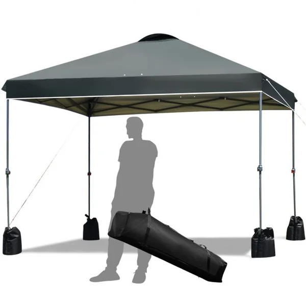 Tonnelle de Jardin Imperméable Piquets de Sol 4 Sacs de Sable Hauteur Réglable Tube en Fer 240x 240x230-250 cm Gris