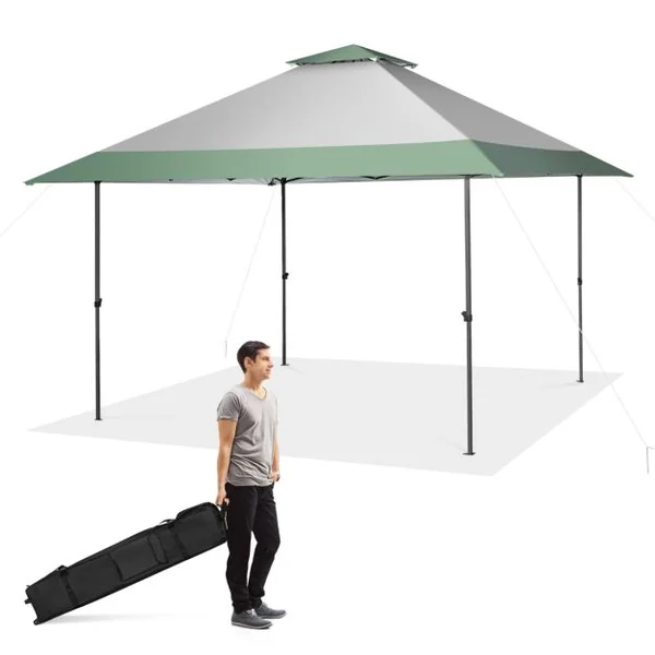 Tonnelle de Jardin Instantanée 4x4m Tente de Jardin Anti-UV Imperméable à 3 Hauteurs 245/275/305CM avec Sac à Roulettes Vert