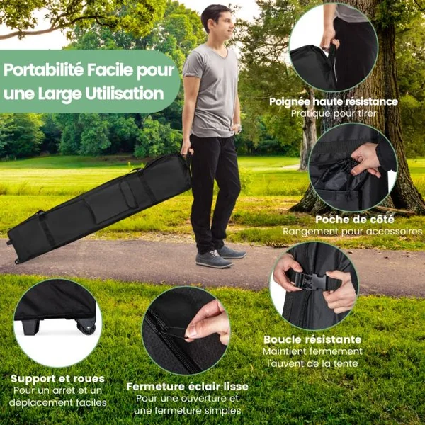 Tonnelle de Jardin Instantanée 4x4m Tente de Jardin Anti-UV Imperméable à 3 Hauteurs 245/275/305CM avec Sac à Roulettes Vert