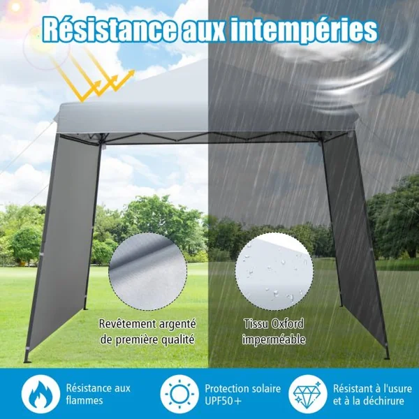 Tonnelle de Jardin Pliable Instantané 300 x 300 cm avec Parois Latérale Amovibles Sac à Roulettes Hauteur Réglable