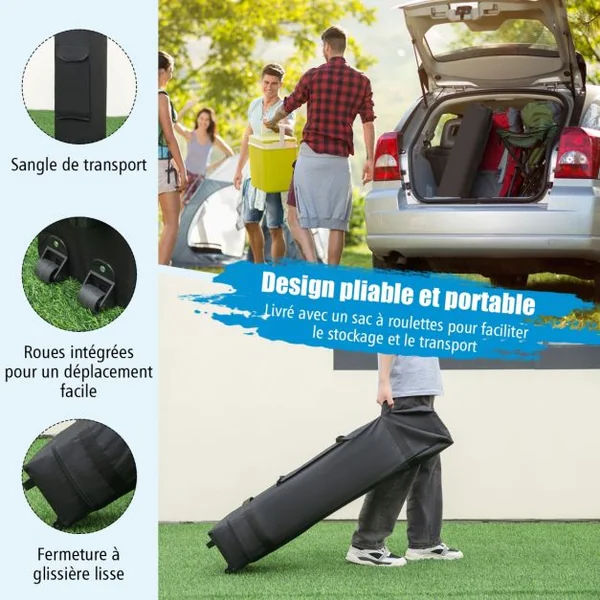 Tonnelle de Jardin Pliable Instantané 300 x 300 cm avec Parois Latérale Amovibles Sac à Roulettes Hauteur Réglable