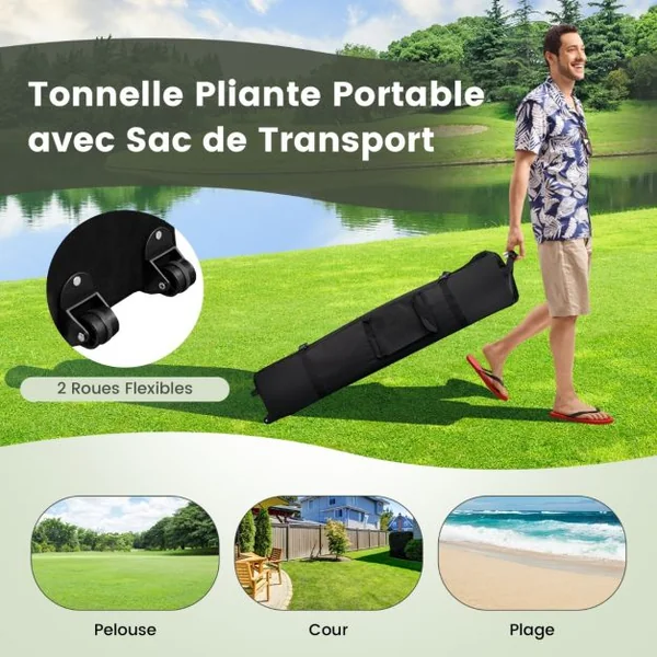 Tonnelle de Jardin Pliante 4 x 4M Pop-up avec Parois Latérales en Maille à Fermeture Éclair Tente Réception Double Toit Hauteur Réglable Gris