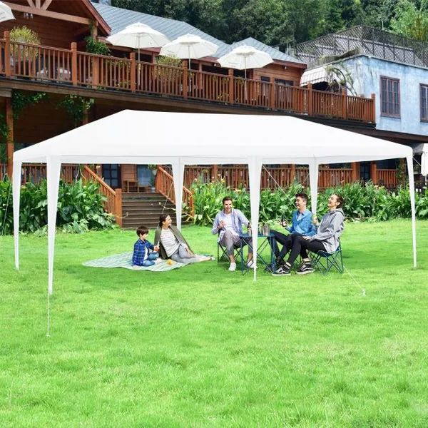 Tonnelle de Jardin Tente de Réception 4 Murs Amovibles et Fenêtre sur Côté en Acier et PE 600x300x255cm Blanc