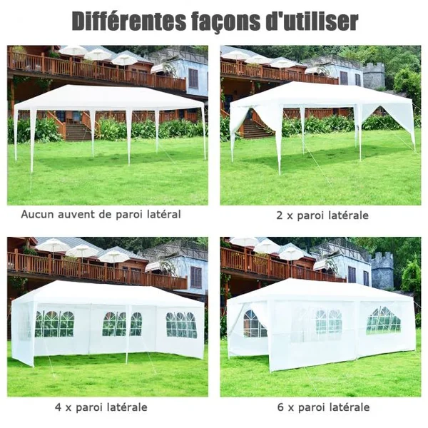 Tonnelle de Jardin Tente de Réception 4 Murs Amovibles et Fenêtre sur Côté en Acier et PE 600x300x255cm Blanc