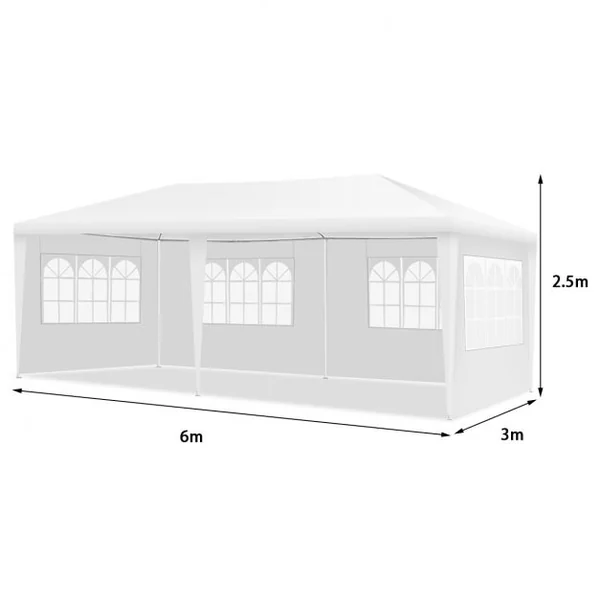 Tonnelle de Jardin Tente de Réception 4 Murs Amovibles et Fenêtre sur Côté en Acier et PE 600x300x255cm Blanc