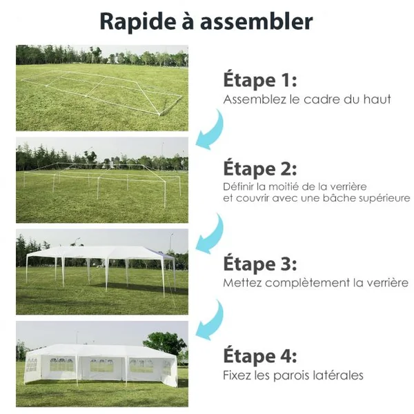 Tonnelle de Jardin Tente de Réception 5 Murs Amovibles et Fenêtre sur Côté en Acier et PE 900x300x260cm Blanc