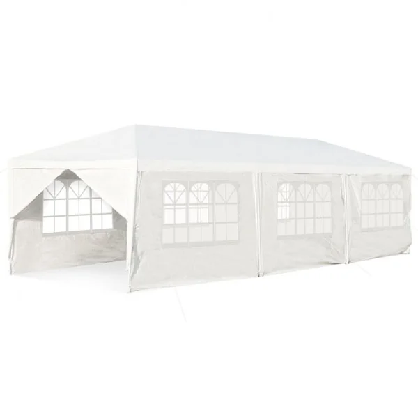 Tonnelle de Jardin Tente de Réception 6 Murs Amovibles et Fenêtre sur Côté en Acier et PE 900x300x260cm Blanc