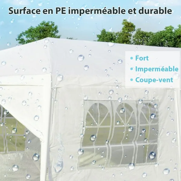 Tonnelle de Jardin Tente de Réception 6 Murs Amovibles et Fenêtre sur Côté en Acier et PE 900x300x260cm Blanc