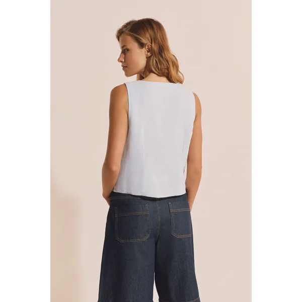 Top croisé boutonné en lin