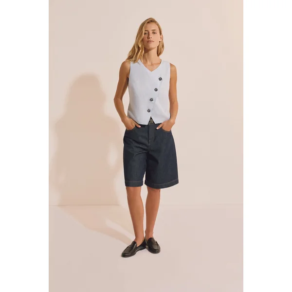 Top croisé boutonné en lin