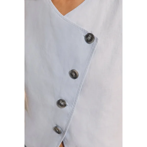 Top croisé boutonné en lin