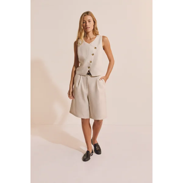 Top croisé boutonné en lin