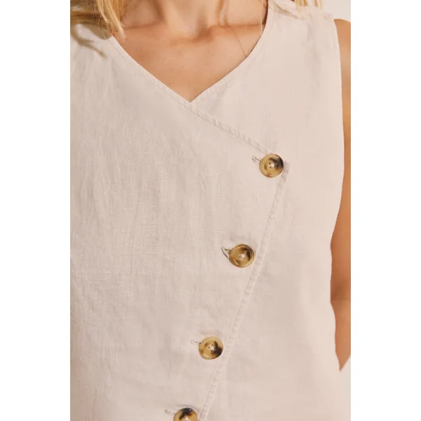 Top croisé boutonné en lin