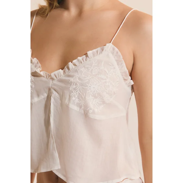 Top de pyjama à volant brodé