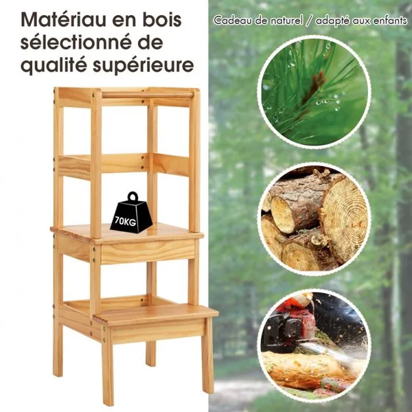 Tour d'Apprentissage en Bois Aide de Cuisine Tour d'observation Bandes Antidérapantes Charge Max.70KG
