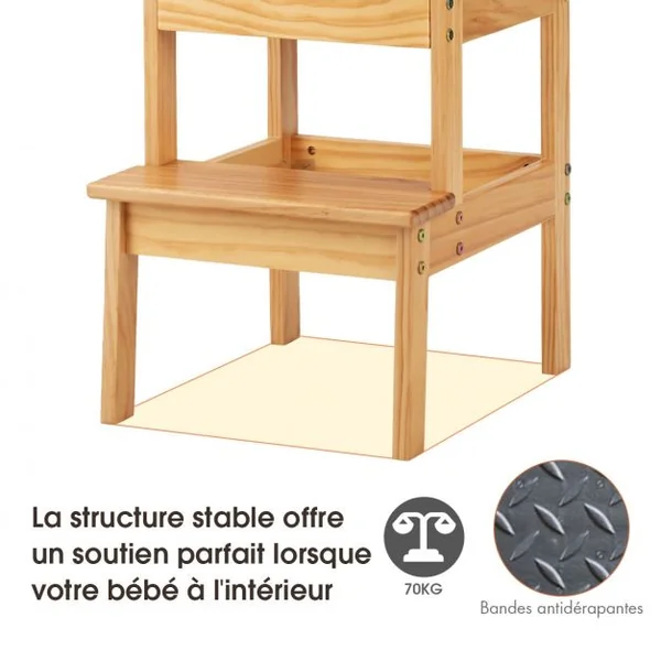 Tour d'Apprentissage en Bois Aide de Cuisine Tour d'observation Bandes Antidérapantes Charge Max.70KG