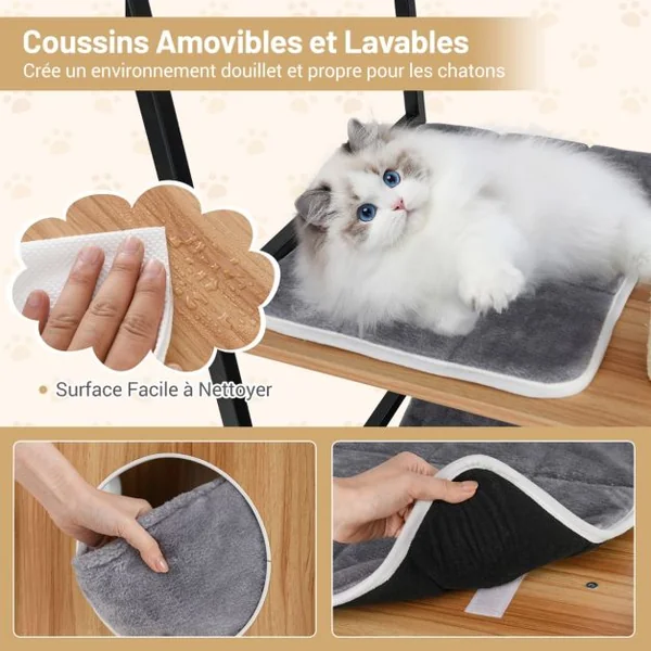 Tour Moderne pour Chats d'Intérieur de 160cm de Haut Cadre en Métal Perchoir Supérieur Rembourré Grandes Plateformes Naturel