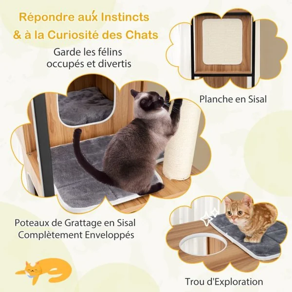Tour pour Chats d’Intérieur Moderne avec Cadre en Métal Perchoir Supérieur Rembourré Grandes Plateformes Coussins Amovibles Naturel