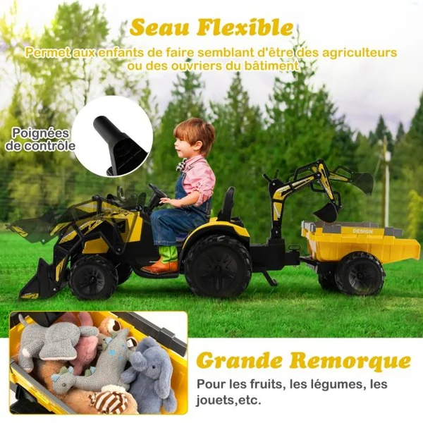 Tracteur Electrique 12 V pour Enfants 3-5 km/h Télécommande MP3 USB Vert