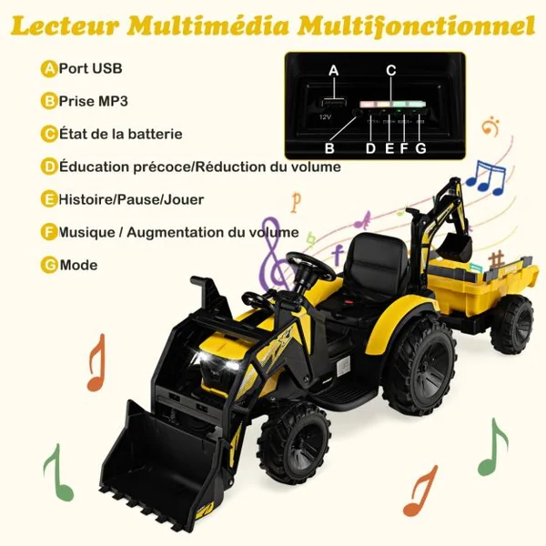 Tracteur Electrique 12 V pour Enfants 3-5 km/h Télécommande MP3 USB Vert