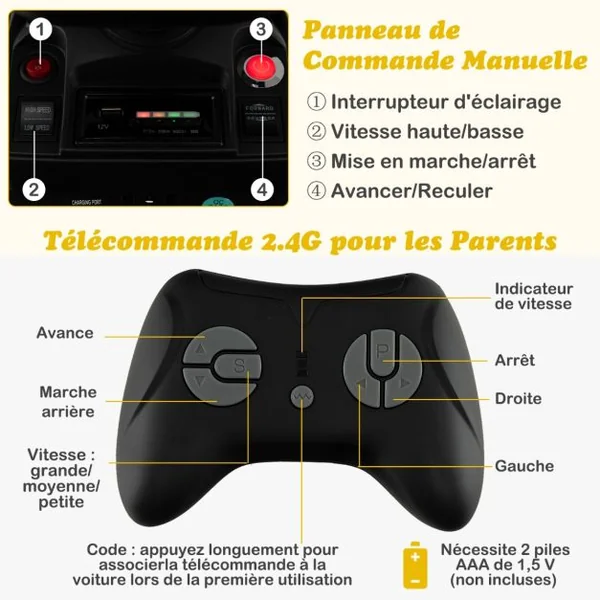 Tracteur Electrique 12 V pour Enfants 3-5 km/h Télécommande MP3 USB Vert