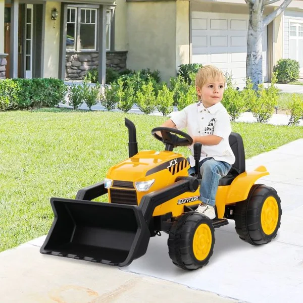 Tracteur Electrique 12V/7Ah Tractopelle pour Enfants Télécommande 2,4G Démarrage Progressif LED Musique 30 kg 3-8 Ans
