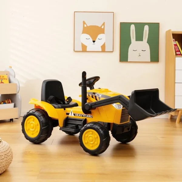 Tracteur Electrique 12V/7Ah Tractopelle pour Enfants Télécommande 2,4G Démarrage Progressif LED Musique 30 kg 3-8 Ans