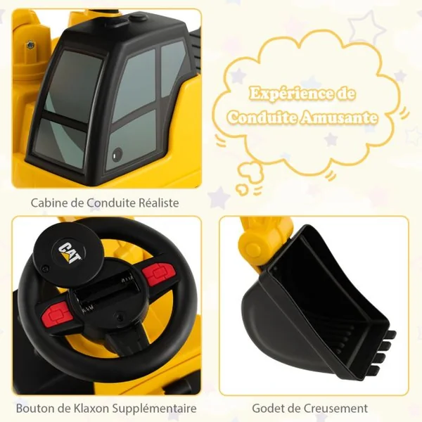 Tracteur pour Enfant Jouet Pelle avec Seau Rotatif Roues Anti-dérapantes Bouton Klaxon Stockage de Siège 25kg 1-3 Ans