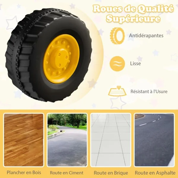 Tracteur pour Enfant Jouet Pelle avec Seau Rotatif Roues Anti-dérapantes Bouton Klaxon Stockage de Siège 25kg 1-3 Ans