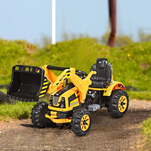 Tracteur pour Enfants 3-8 Ans Tracteur Electrique avec 2 Choix de Vitesse et Chargeuse Marche Avant et Arrière Bleu