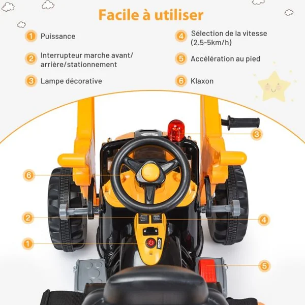 Tracteur pour Enfants 3-8 Ans Tracteur Electrique avec 2 Choix de Vitesse et Chargeuse Marche Avant et Arrière Bleu