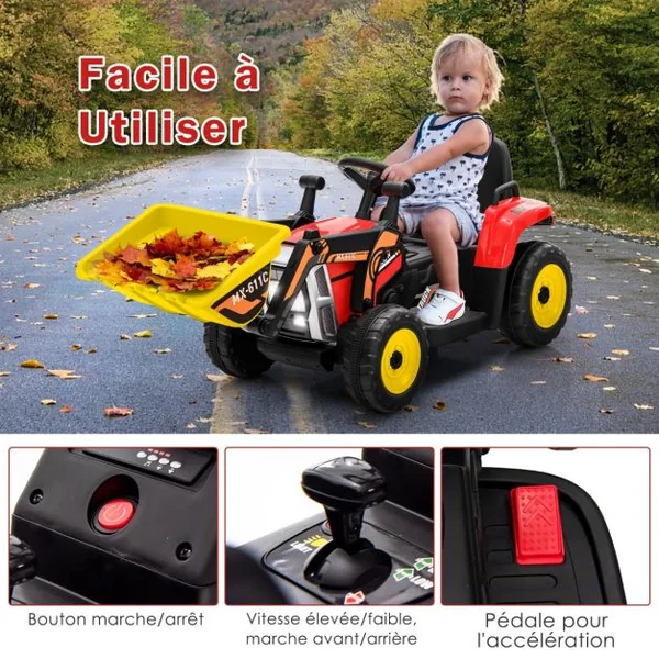 Tractopelle Electrique 12 V/7Ah pour Enfants 3-8 km/h Télécommande 2,4G Excavatrice pour 3-8 Ans Jaune