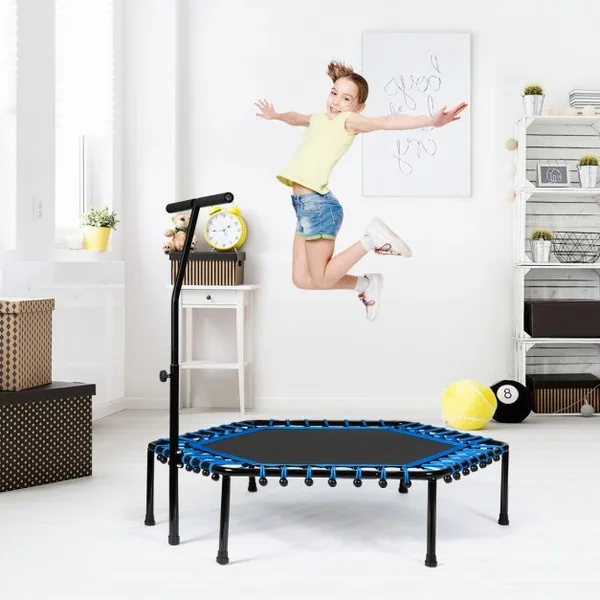 Trampoline de Fitness ø100CM avec Poignée en Forme T Réglable en Hauteur sur 3 Positions Charge Max. 150KG Bleu