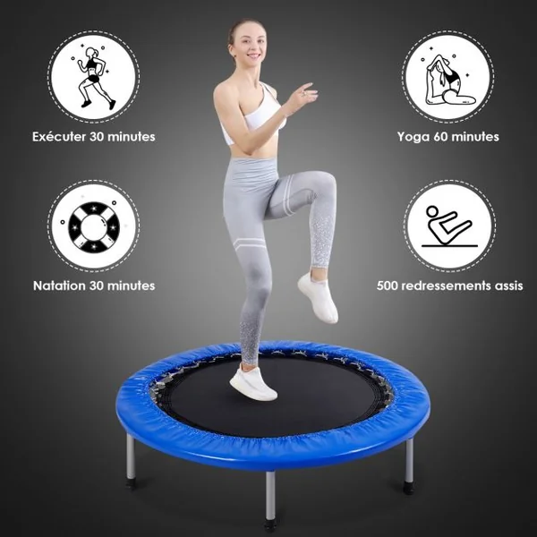 Trampoline de Fitness Ø97CM Pliable Capacité de Charge Max. 100KG pour Aérobic Adultes et Enfants 97x97x19cm Bleu