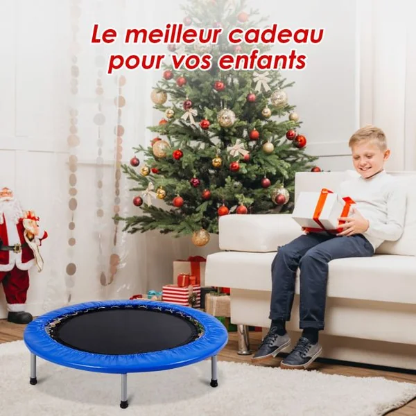Trampoline de Fitness Ø97CM Pliable Capacité de Charge Max. 100KG pour Aérobic Adultes et Enfants 97x97x19cm Bleu