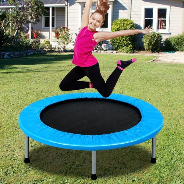 Trampoline de Fitness Ø97CM Pliable Capacité Max. 100KG pour Aérobic Adultes et Enfants 97x97x19cm Bleu