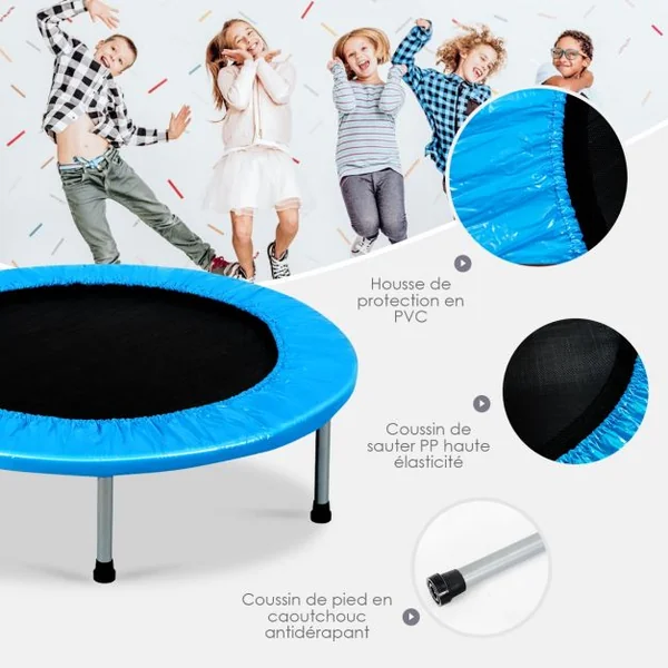 Trampoline de Fitness Ø97CM Pliable Capacité Max. 100KG pour Aérobic Adultes et Enfants 97x97x19cm Bleu