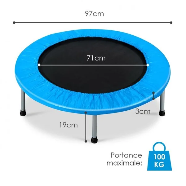 Trampoline de Fitness Ø97CM Pliable Capacité Max. 100KG pour Aérobic Adultes et Enfants 97x97x19cm Bleu