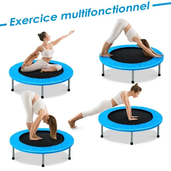 Trampoline de Fitness Ø97CM Pliable Capacité Max. 100KG pour Aérobic Adultes et Enfants 97x97x19cm Bleu