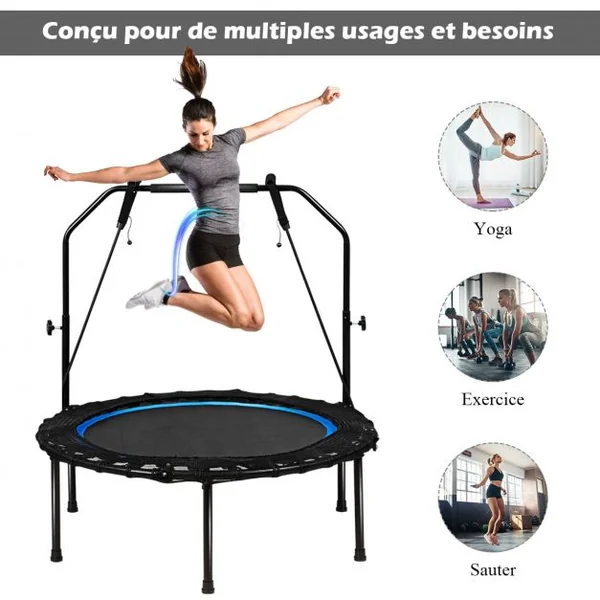 Trampoline de Fitness/Gymnastique Ø102cm avec Bande de Résistance et Poignée Réglable sur 3 Positions Charge Max.120kg