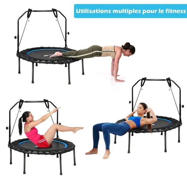 Trampoline de Fitness/Gymnastique Ø102cm avec Bande de Résistance et Poignée Réglable sur 3 Positions Charge Max.120kg