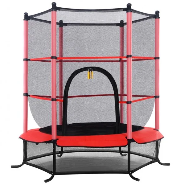 Trampoline de Jardin pour Enfant de 3 à 6 Ans Filet de Sécurité Coussinet de Protections Capacité 50kg 140x163 Cm Rouge