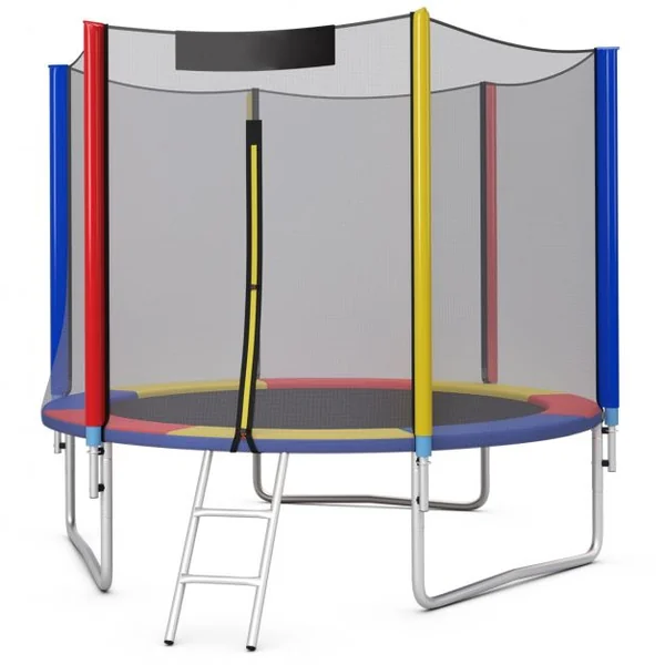 Trampoline de Jardin Ø 244cm avec Filet de Sécurité Porte Entrée Echelle Multicolore