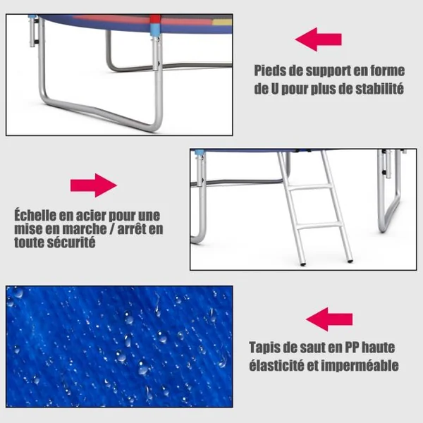 Trampoline de Jardin Ø 244cm avec Filet de Sécurité Porte Entrée Echelle Multicolore