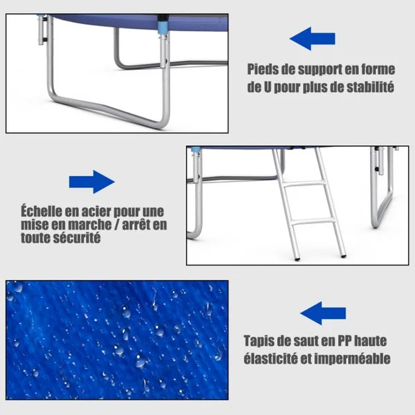 Trampoline de Jardin Ø 244cm avec Filet de Sécurité Porte Entrée Echelle Noir et Bleu