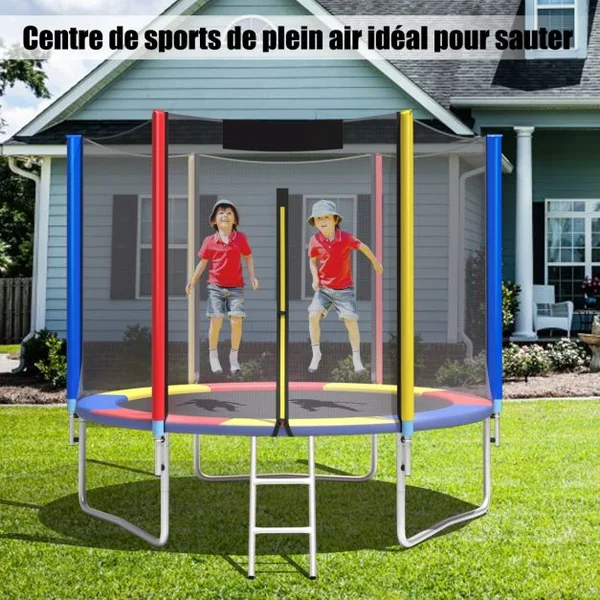 Trampoline de Jardin Ø 305cm avec Filet de Sécurité Porte Entrée Echelle Multicolore