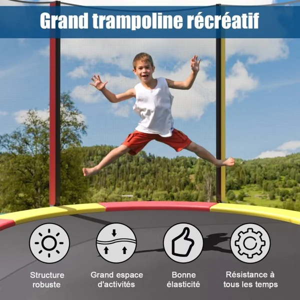 Trampoline de Jardin Ø 305cm avec Filet de Sécurité Porte Entrée Echelle Multicolore
